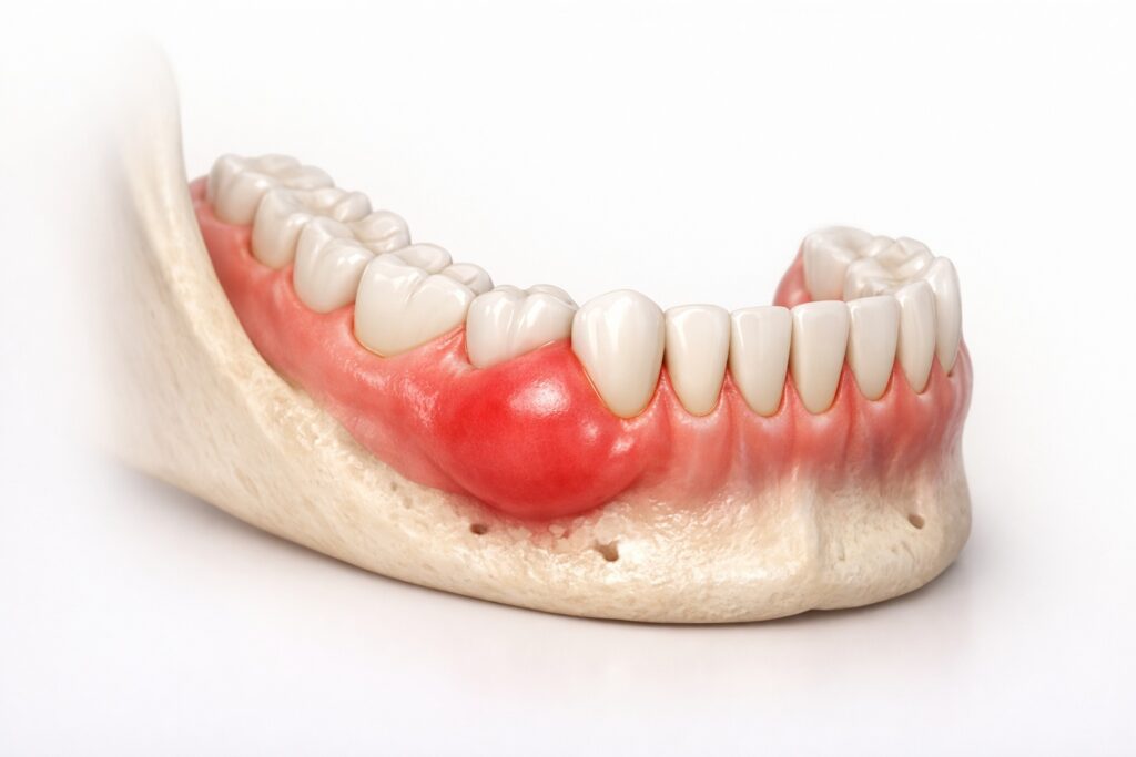 3D illustration of swollen gums due to dental infection